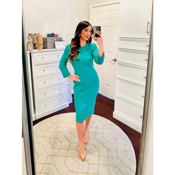 L.K. BENNETT Emerald Green Crew Neckline Everett Sheath Midi Dress Size US 2 - Picture 13 of 15